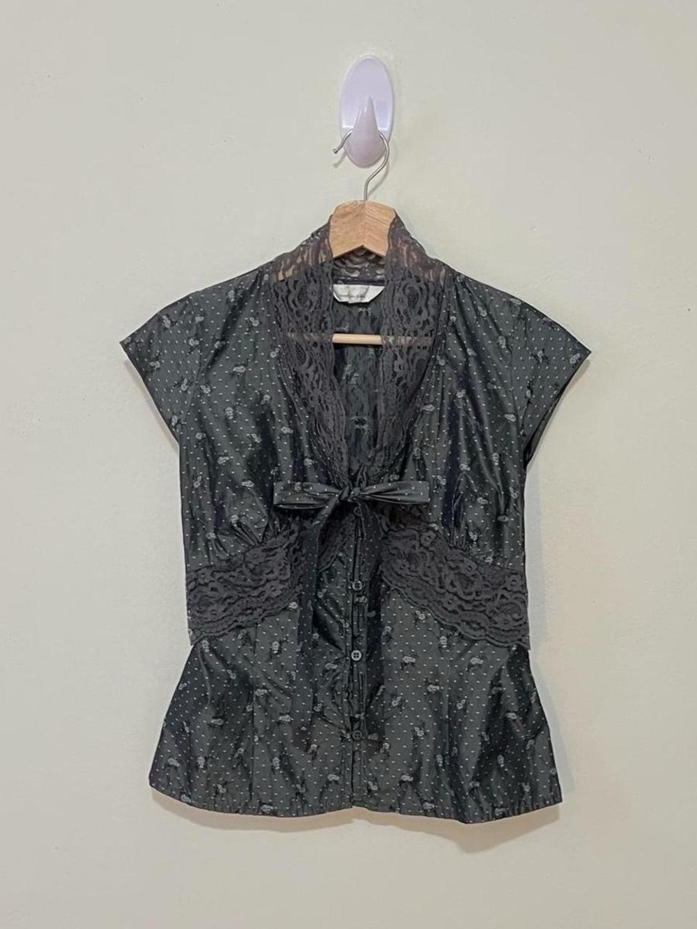 Grey Lace Button Down Top